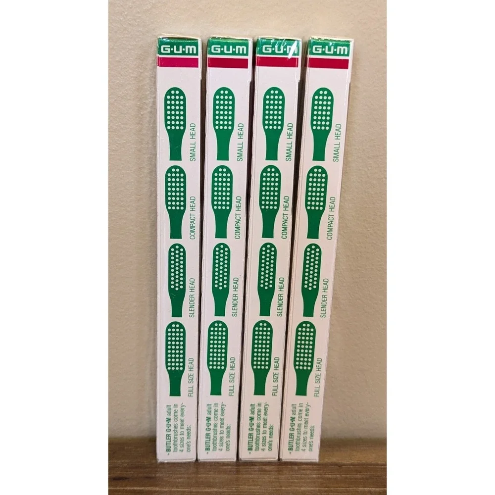 Vintage Butler GUM Toothbrushes 411 P Adult Size NOS Sealed (Lot Of 4) Red Blue